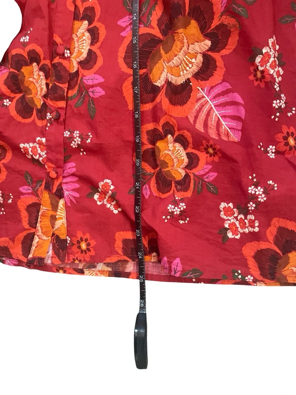 Anthropologie FARM Rio Giustina Lace Floral Cotton Blouse XL Red Puff Sleeve